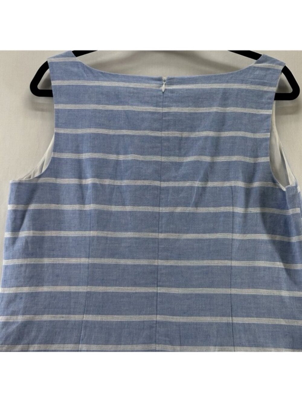 Talbots Linen Cotton Shift Dress 12 Crochet Lace Trim Pockets Striped Blue White - Picture 13 of 14